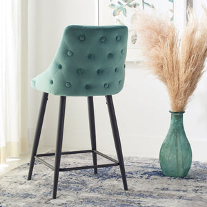 Safavieh Kelsey Counter Stool - Modern Glam Velvet Upholstered Seat With Open-Leg Design For Stylish Comfort Seafoam / Black BST7505B