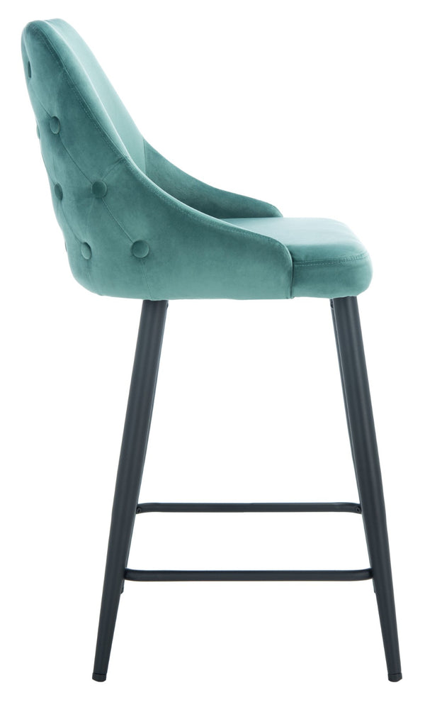 Safavieh Kelsey Counter Stool - Modern Glam Velvet Upholstered Seat With Open-Leg Design For Stylish Comfort Seafoam / Black BST7505B