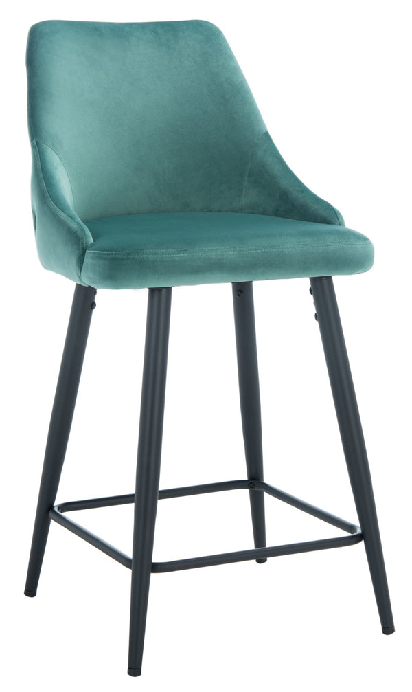 Safavieh Kelsey Counter Stool - Modern Glam Velvet Upholstered Seat With Open-Leg Design For Stylish Comfort Seafoam / Black BST7505B