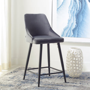 Safavieh Kelsey Counter Stool - Modern Glam Velvet Upholstered Seat With Open-Leg Design For Stylish Comfort Shale / Black BST7505C