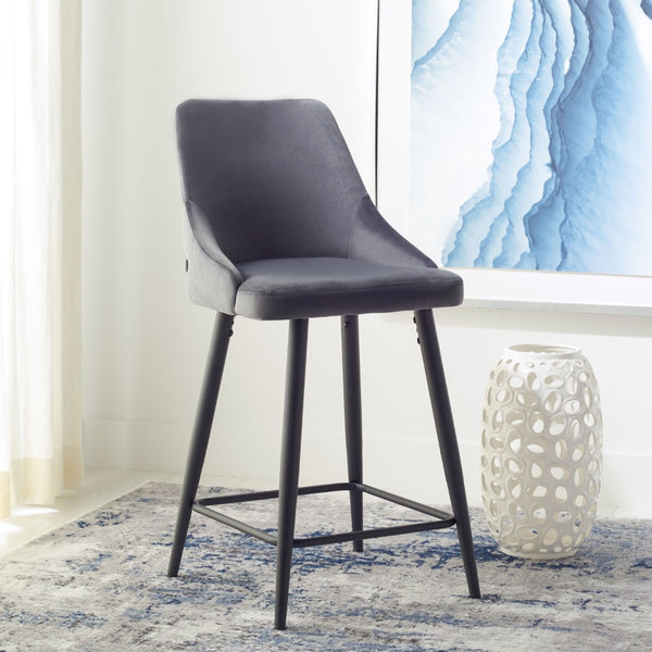Safavieh Kelsey Counter Stool - Modern Glam Velvet Upholstered Seat With Open-Leg Design For Stylish Comfort Shale / Black BST7505C