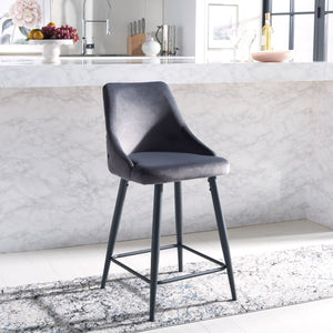 Safavieh Kelsey Counter Stool - Modern Glam Velvet Upholstered Seat With Open-Leg Design For Stylish Comfort Shale / Black BST7505C