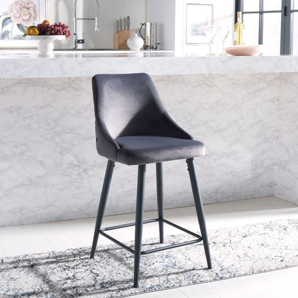 Safavieh Kelsey Counter Stool - Modern Glam Velvet Upholstered Seat With Open-Leg Design For Stylish Comfort Shale / Black BST7505C