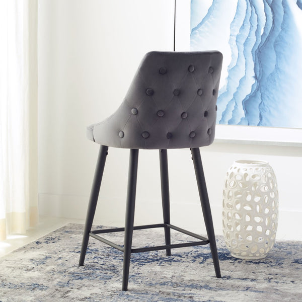 Safavieh Kelsey Counter Stool - Modern Glam Velvet Upholstered Seat With Open-Leg Design For Stylish Comfort Shale / Black BST7505C