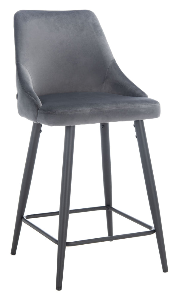 Safavieh Kelsey Counter Stool - Modern Glam Velvet Upholstered Seat With Open-Leg Design For Stylish Comfort Shale / Black BST7505C