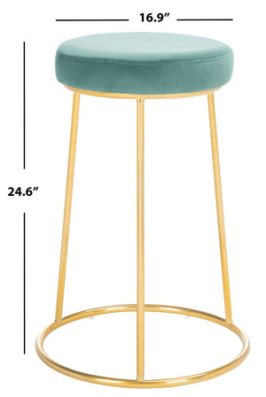 Safavieh Kellie Round Counter Stool – Luxurious Velvet Upholstered Seat With Elegant Open Frame For Modern Spaces Seafoam / Gold BST7507C