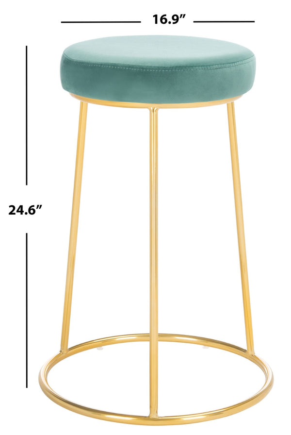 Safavieh Kellie Round Counter Stool – Luxurious Velvet Upholstered Seat With Elegant Open Frame For Modern Spaces Seafoam / Gold BST7507C