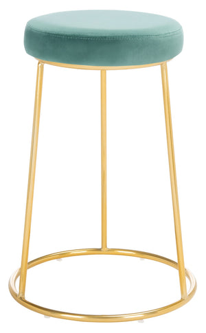 Safavieh Kellie Round Counter Stool – Luxurious Velvet Upholstered Seat With Elegant Open Frame For Modern Spaces Seafoam / Gold BST7507C