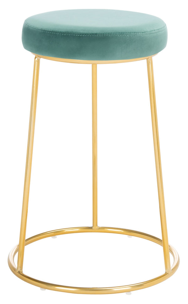 Safavieh Kellie Round Counter Stool – Luxurious Velvet Upholstered Seat With Elegant Open Frame For Modern Spaces Seafoam / Gold BST7507C