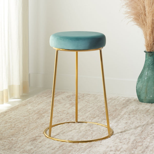 Safavieh Kellie Round Counter Stool – Luxurious Velvet Upholstered Seat With Elegant Open Frame For Modern Spaces Seafoam / Gold BST7507C