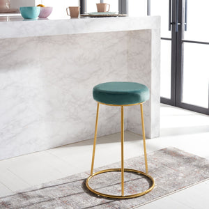 Safavieh Kellie Round Counter Stool – Luxurious Velvet Upholstered Seat With Elegant Open Frame For Modern Spaces Seafoam / Gold BST7507C