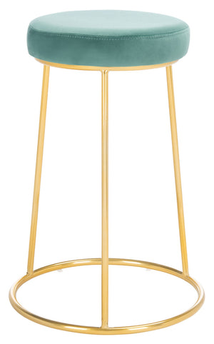 Safavieh Kellie Round Counter Stool – Luxurious Velvet Upholstered Seat With Elegant Open Frame For Modern Spaces Seafoam / Gold BST7507C