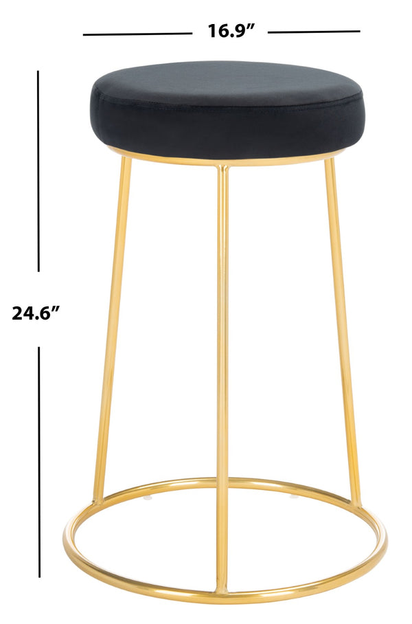Safavieh Kellie Round Counter Stool – Luxurious Velvet Upholstered Seat With Elegant Open Frame For Modern Spaces Black / Gold BST7507E