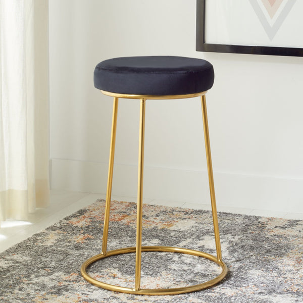 Safavieh Kellie Round Counter Stool – Luxurious Velvet Upholstered Seat With Elegant Open Frame For Modern Spaces Black / Gold BST7507E