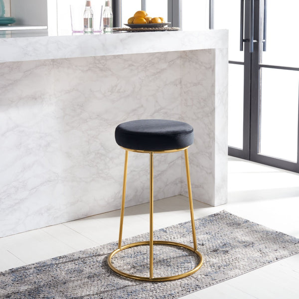 Safavieh Kellie Round Counter Stool – Luxurious Velvet Upholstered Seat With Elegant Open Frame For Modern Spaces Black / Gold BST7507E