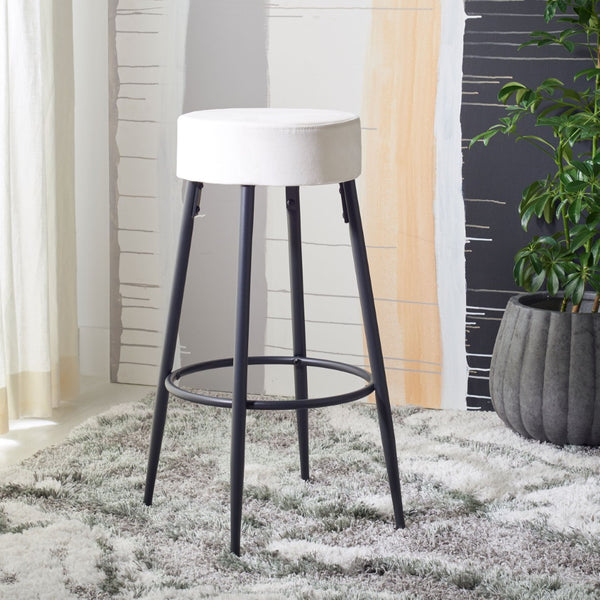 Safavieh Bohden Round Counter Stool – Luxurious Velvet Seat With Sleek Angled Legs For Modern Kitchen Style Ivory / Black BST7508A