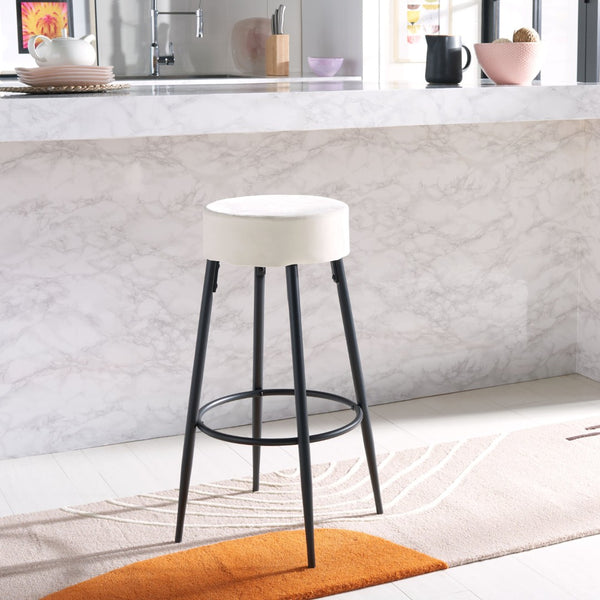 Safavieh Bohden Round Counter Stool – Luxurious Velvet Seat With Sleek Angled Legs For Modern Kitchen Style Ivory / Black BST7508A