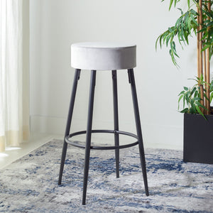 Safavieh Bohden Round Counter Stool – Luxurious Velvet Seat With Sleek Angled Legs For Modern Kitchen Style Light Grey / Black BST7508B