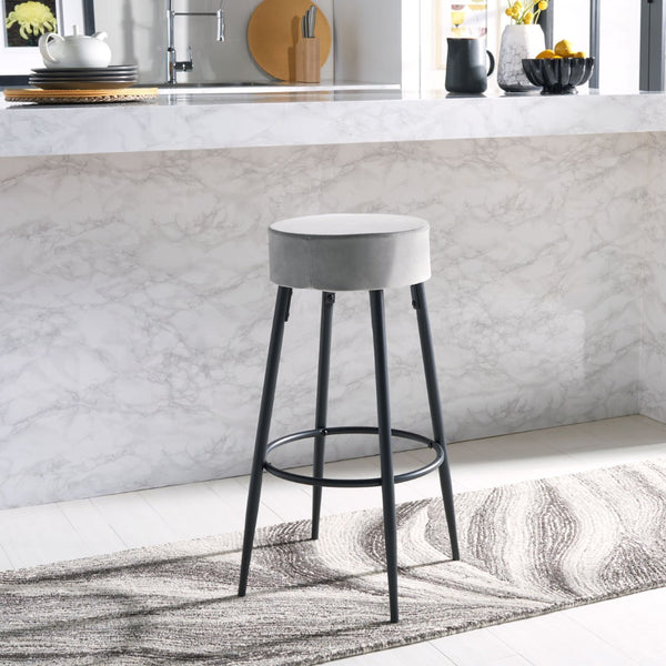 Safavieh Bohden Round Counter Stool – Luxurious Velvet Seat With Sleek Angled Legs For Modern Kitchen Style Light Grey / Black BST7508B