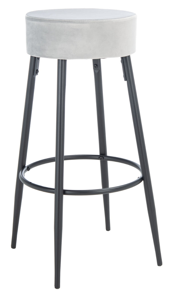 Safavieh Bohden Round Counter Stool – Luxurious Velvet Seat With Sleek Angled Legs For Modern Kitchen Style Light Grey / Black BST7508B