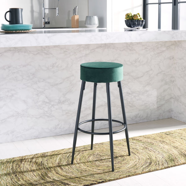 Safavieh Bohden Round Counter Stool – Luxurious Velvet Seat With Sleek Angled Legs For Modern Kitchen Style Malachite Green / Black BST7508C