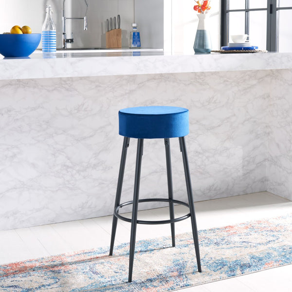 Safavieh Bohden Round Counter Stool – Luxurious Velvet Seat With Sleek Angled Legs For Modern Kitchen Style Navy / Black BST7508D