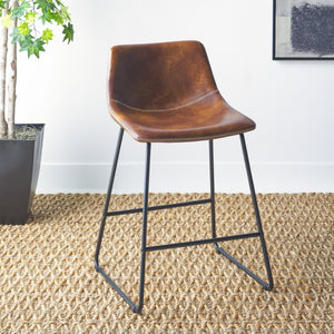 Safavieh Acela Counter Stool - Modern Sculpted Leather Seating With Minimalist Metal Legs For Stylish Comfort Brown / Black BST7509A