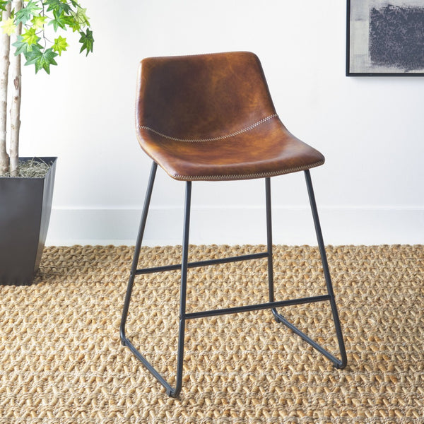 Safavieh Acela Counter Stool - Modern Sculpted Leather Seating With Minimalist Metal Legs For Stylish Comfort Brown / Black BST7509A