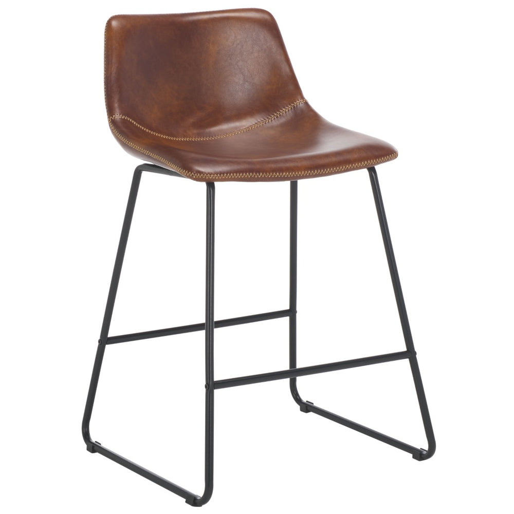 Safavieh Acela Counter Stool - Modern Sculpted Leather Seating With Minimalist Metal Legs For Stylish Comfort Brown / Black BST7509A