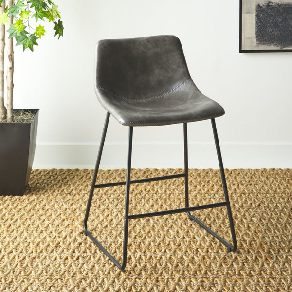 Safavieh Acela Counter Stool - Modern Sculpted Leather Seating With Minimalist Metal Legs For Stylish Comfort Grey / Black BST7509B