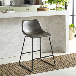 Safavieh Acela Counter Stool - Modern Sculpted Leather Seating With Minimalist Metal Legs For Stylish Comfort Grey / Black BST7509B