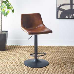 Safavieh Aelin Adjustable Bar Stool - Contemporary Ergonomic Design With Industrial Metal Base For Modern Spaces Brown / Black BST7510A