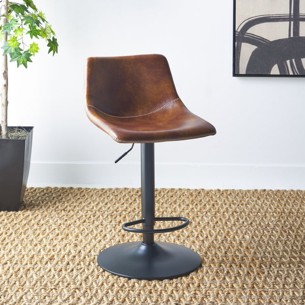 Safavieh Aelin Adjustable Bar Stool - Contemporary Ergonomic Design With Industrial Metal Base For Modern Spaces Brown / Black BST7510A
