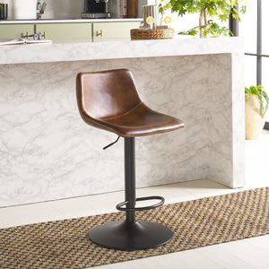Safavieh Aelin Adjustable Bar Stool - Contemporary Ergonomic Design With Industrial Metal Base For Modern Spaces Brown / Black BST7510A