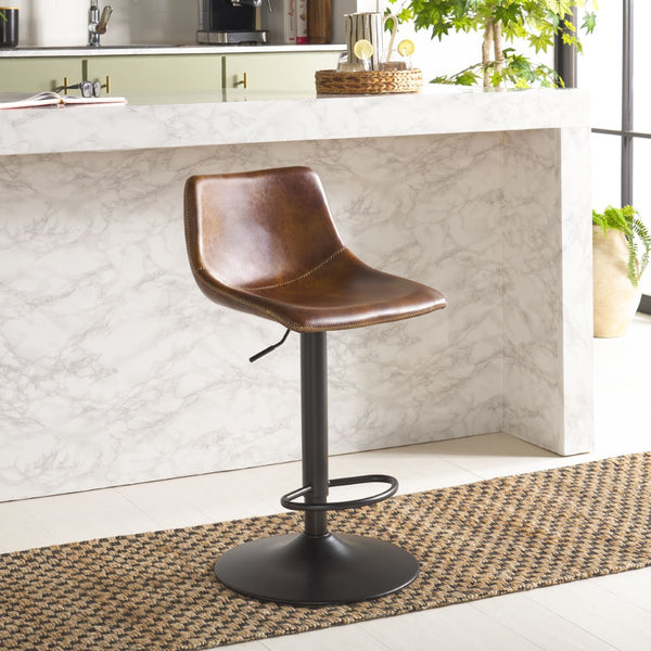 Safavieh Aelin Adjustable Bar Stool - Contemporary Ergonomic Design With Industrial Metal Base For Modern Spaces Brown / Black BST7510A
