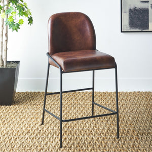 Safavieh Ivey Counter Stool - Contemporary Comfort With Sculpted Back, Padded Seat, And Slim Metal Base Design Dark Brown / Black BST7511B
