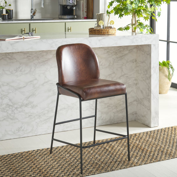 Safavieh Ivey Counter Stool - Contemporary Comfort With Sculpted Back, Padded Seat, And Slim Metal Base Design Dark Brown / Black BST7511B