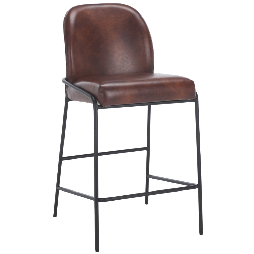 Safavieh Ivey Counter Stool - Contemporary Comfort With Sculpted Back, Padded Seat, And Slim Metal Base Design Dark Brown / Black BST7511B