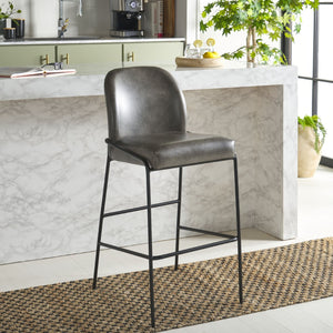 Safavieh Ivey Bar Stool - Modern Comfort With Sculpted Backrest, Plush Padding, And Sleek Metal Base Design Grey / Black BST7512A
