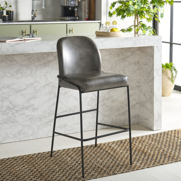 Safavieh Ivey Bar Stool - Modern Comfort With Sculpted Backrest, Plush Padding, And Sleek Metal Base Design Grey / Black BST7512A