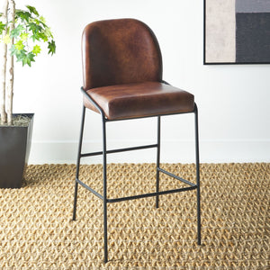 Safavieh Ivey Bar Stool - Modern Comfort With Sculpted Backrest, Plush Padding, And Sleek Metal Base Design Dark Brown / Black BST7512B