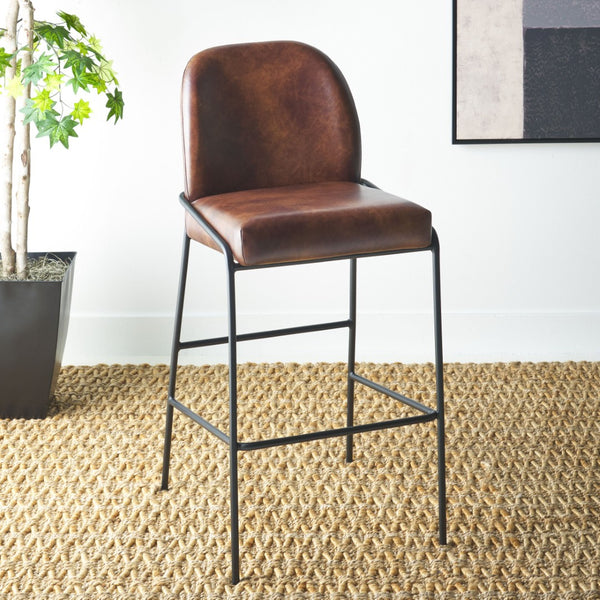 Safavieh Ivey Bar Stool - Modern Comfort With Sculpted Backrest, Plush Padding, And Sleek Metal Base Design Dark Brown / Black BST7512B