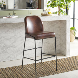 Safavieh Ivey Bar Stool - Modern Comfort With Sculpted Backrest, Plush Padding, And Sleek Metal Base Design Dark Brown / Black BST7512B