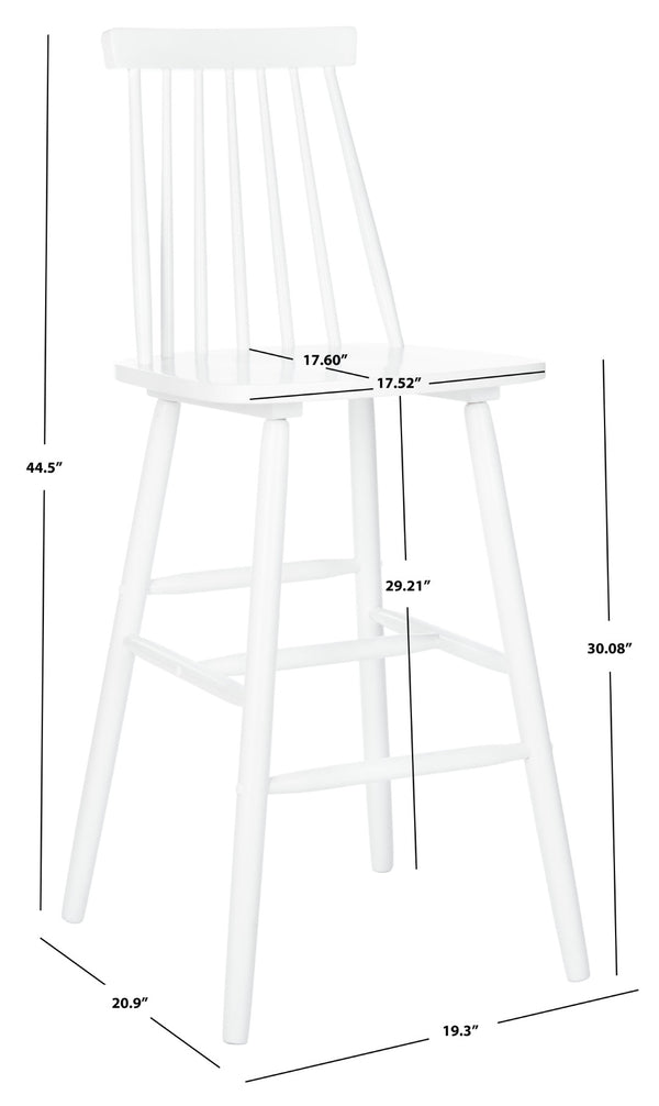 Safavieh BEAUFORT Bar Stool Set of Two - Elegant Solid Rubberwood with Open Spindle Back for Modern Comfort White BST8500A-SET2