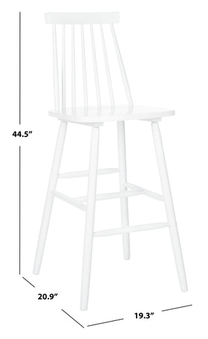 Safavieh BEAUFORT Bar Stool Set of Two - Elegant Solid Rubberwood with Open Spindle Back for Modern Comfort White BST8500A-SET2