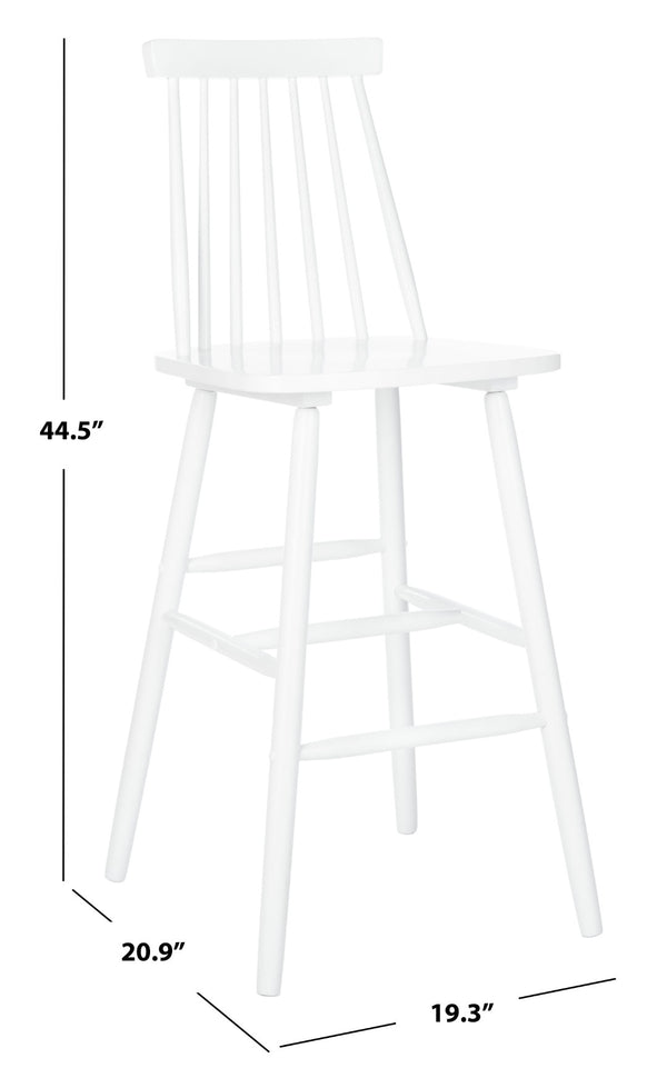 Safavieh BEAUFORT Bar Stool Set of Two - Elegant Solid Rubberwood with Open Spindle Back for Modern Comfort White BST8500A-SET2