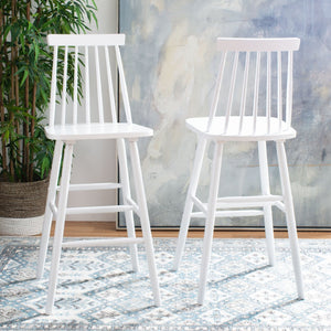 Safavieh BEAUFORT Bar Stool Set of Two - Elegant Solid Rubberwood with Open Spindle Back for Modern Comfort White BST8500A-SET2