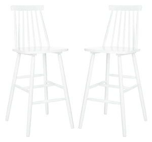 Safavieh BEAUFORT Bar Stool Set of Two - Elegant Solid Rubberwood with Open Spindle Back for Modern Comfort White BST8500A-SET2