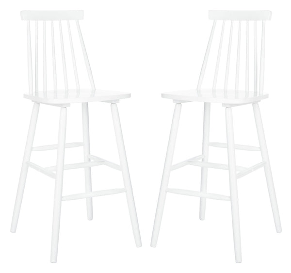 Safavieh BEAUFORT Bar Stool Set of Two - Elegant Solid Rubberwood with Open Spindle Back for Modern Comfort White BST8500A-SET2