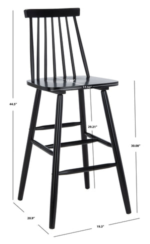 Safavieh BEAUFORT Bar Stool Set of Two - Elegant Solid Rubberwood with Open Spindle Back for Modern Comfort Black BST8500B-SET2